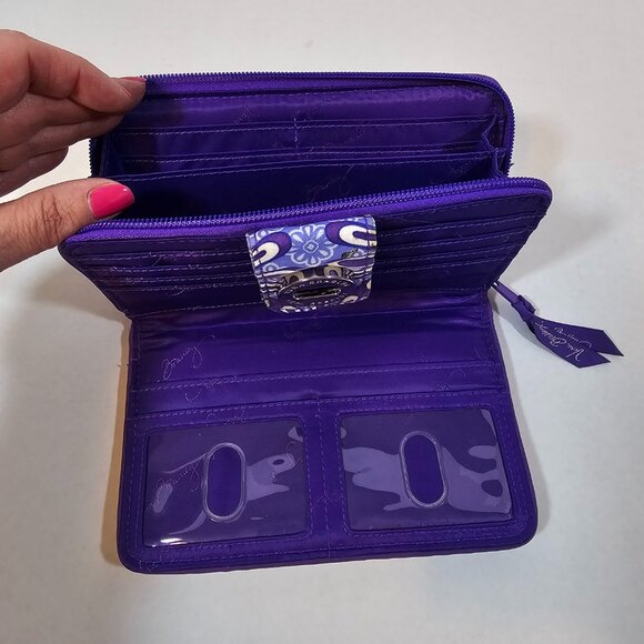 Vera Bradley, quilted, wallet, purple, pink and white with silver closure - Picture 5 of 6